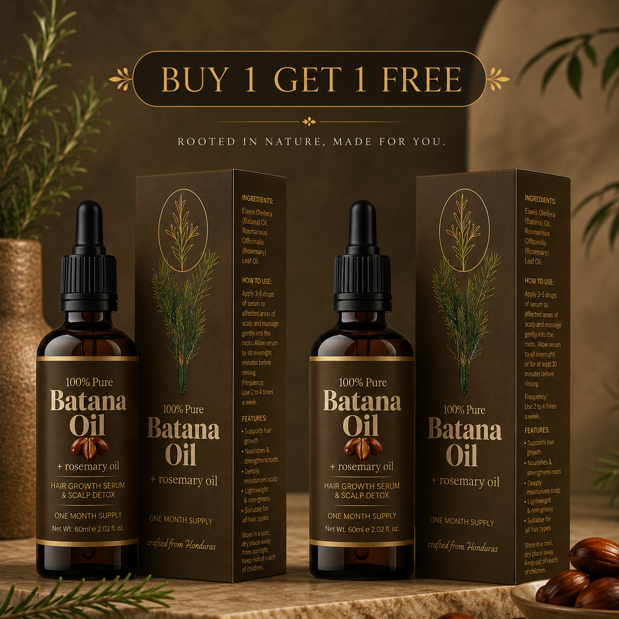 Batana Oil with Rosemary for Hair Growth ( Buy 1 Get 1 Free )